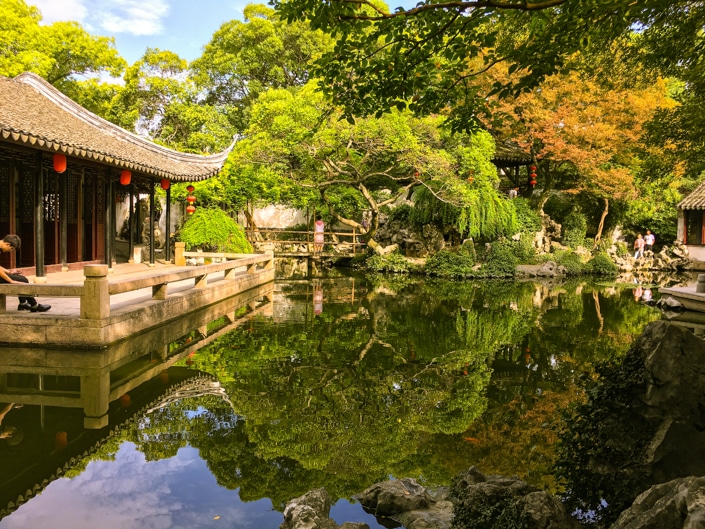 a pond in a traditional Chinese garden in Suzhou