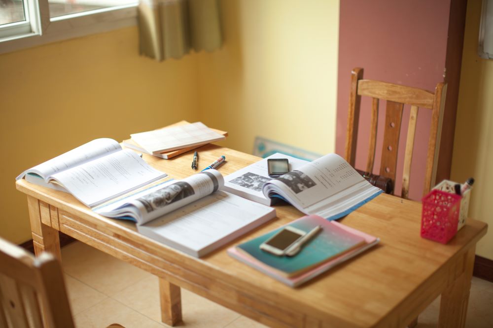 Chinese textbooks sitting on a table