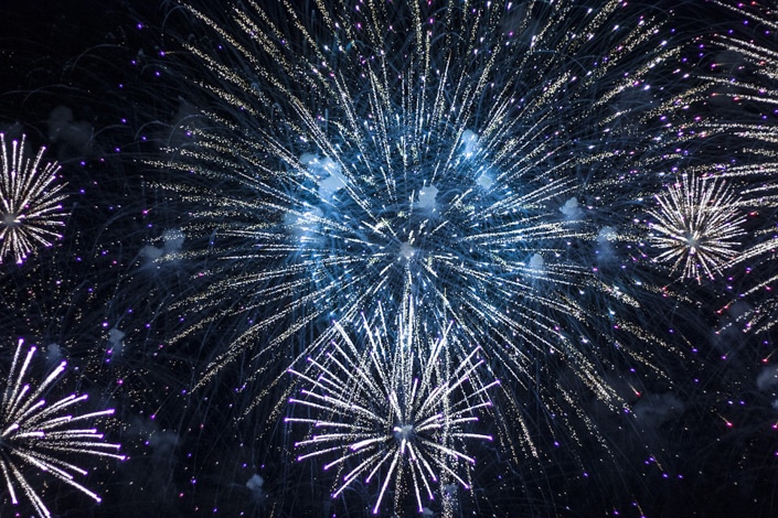 white and blue fireworks
