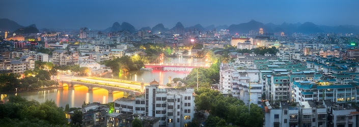 photo of modern Guilin at dusk